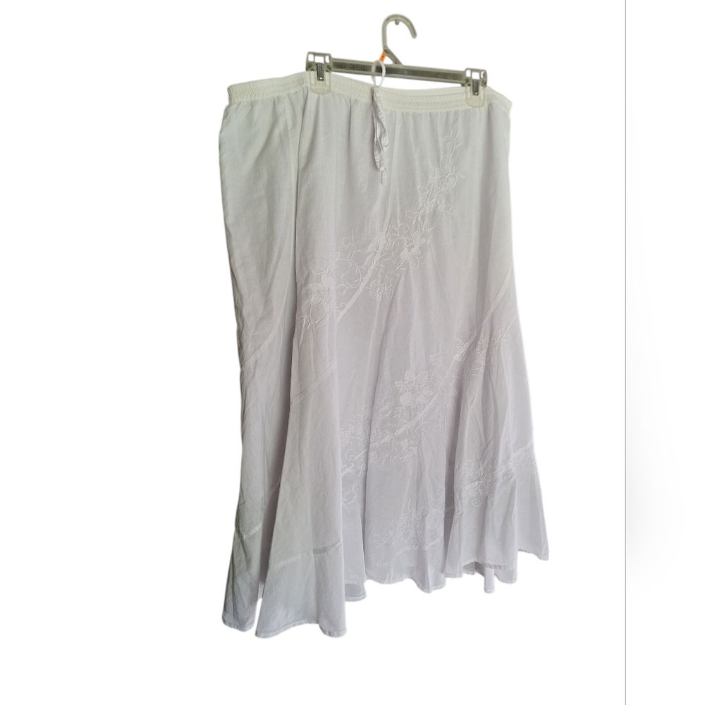Metrowear Vintage 100% Cotton Ladies Plus size 3X WHITE Midi Skirt Peasant Boho